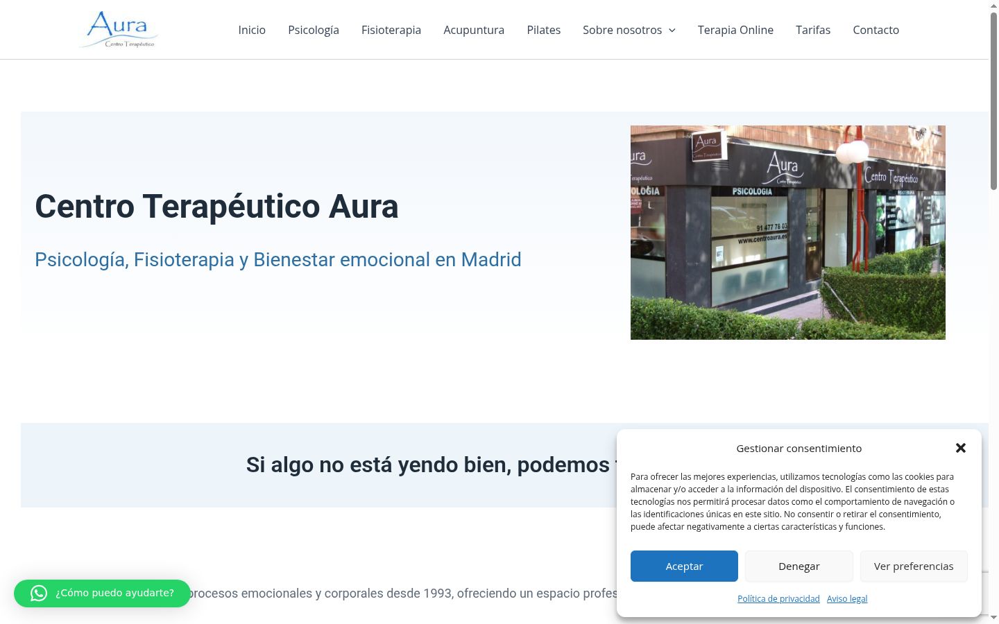 Captura de pantalla del banner de consentimiento mostrado antes de cualquier interacción