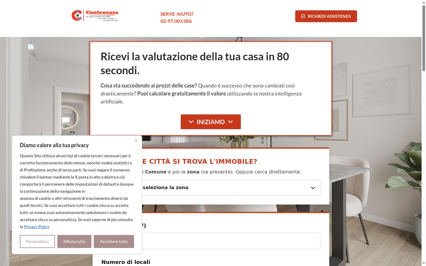 Screenshot del banner di consenso mostrato prima di qualsiasi interazione