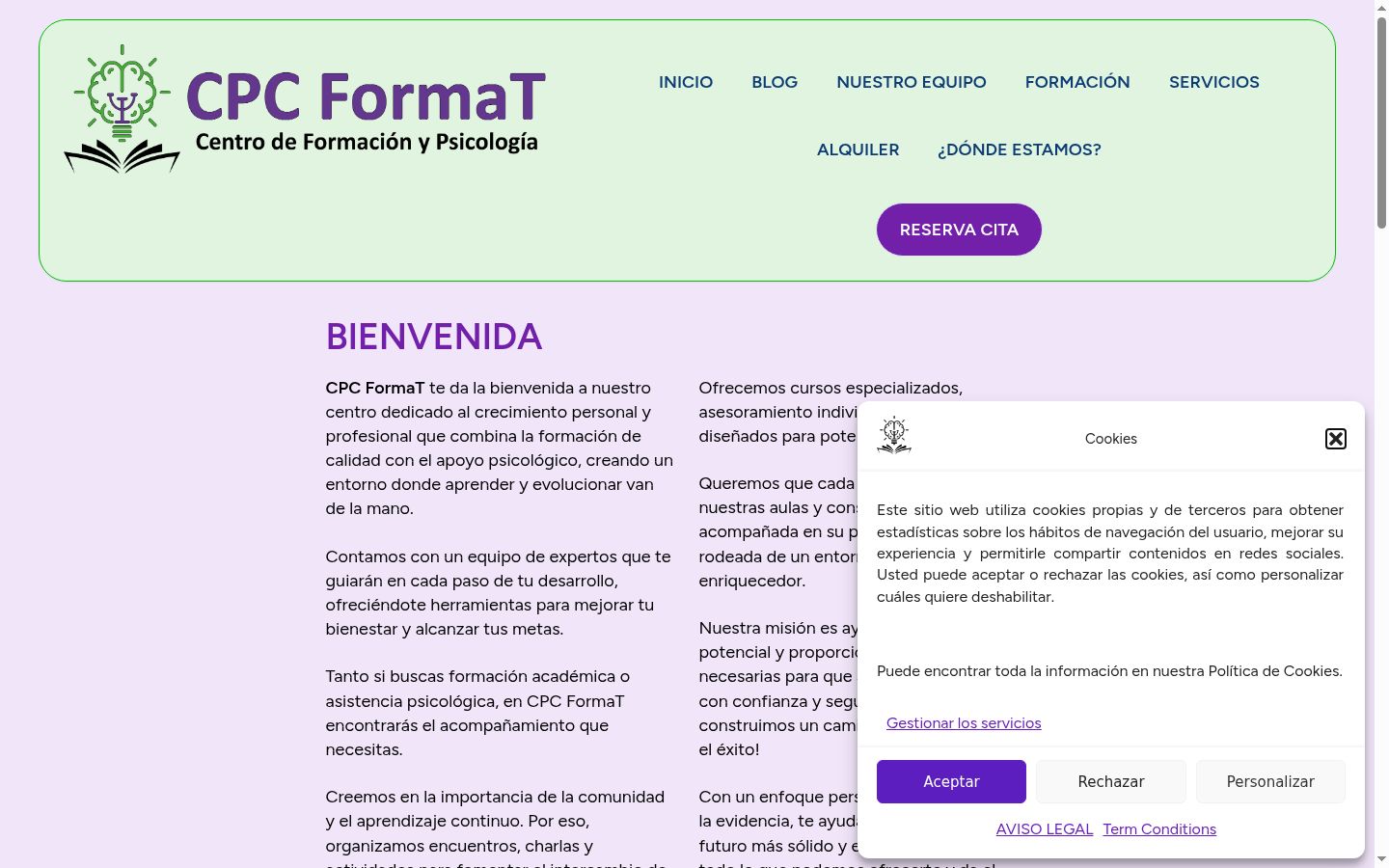 Captura de pantalla del banner de consentimiento mostrado antes de cualquier interacción