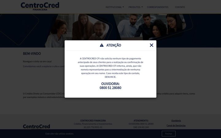 Screenshot stránky centrocredfinanceira.com.br