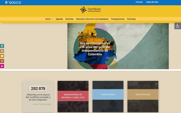 Screenshot of centrodememoriahistorica.gov.co