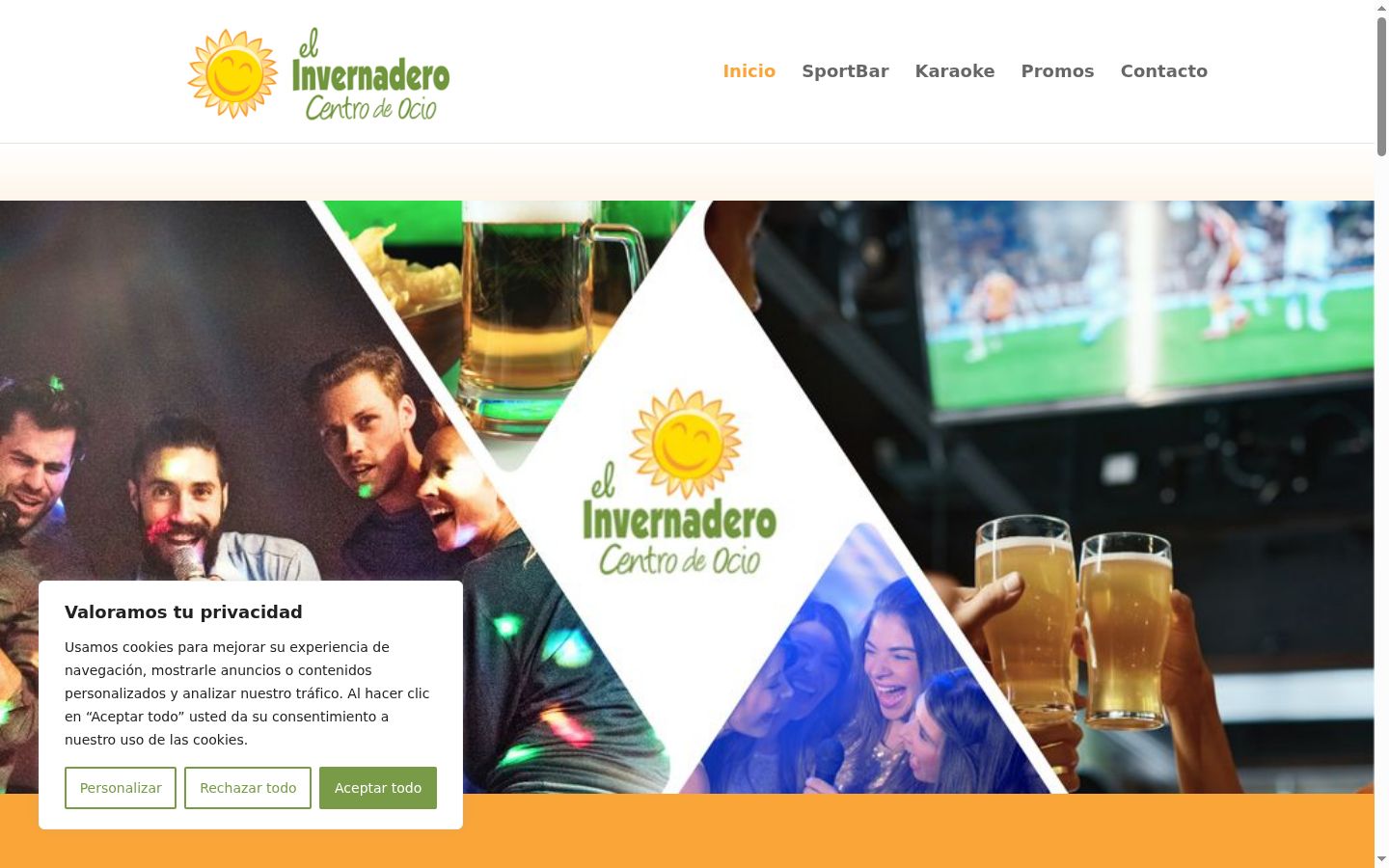 Captura de pantalla del banner de consentimiento mostrado antes de cualquier interacción