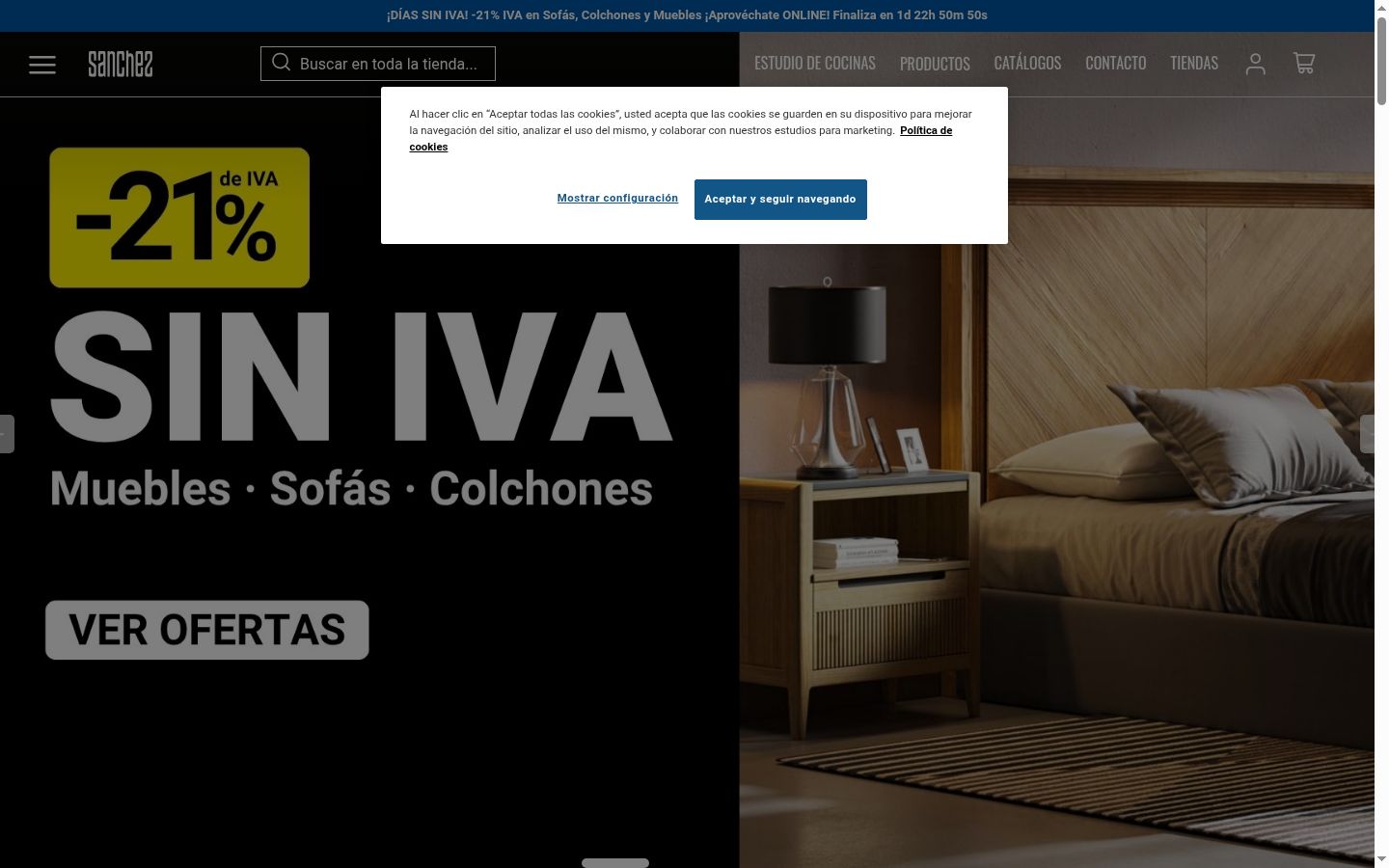 Captura de pantalla del banner de consentimiento mostrado antes de cualquier interacción