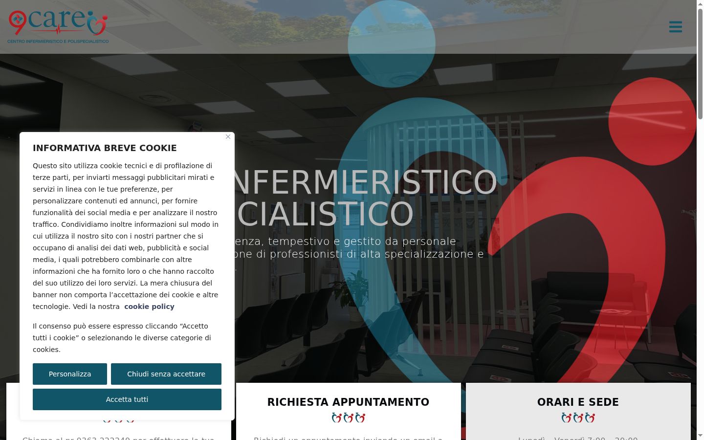 Screenshot del banner di consenso mostrato prima di qualsiasi interazione