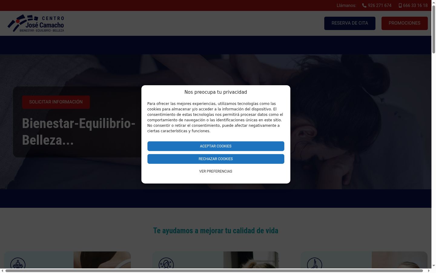 Captura de ecrã do banner de consentimento apresentado antes de qualquer interação