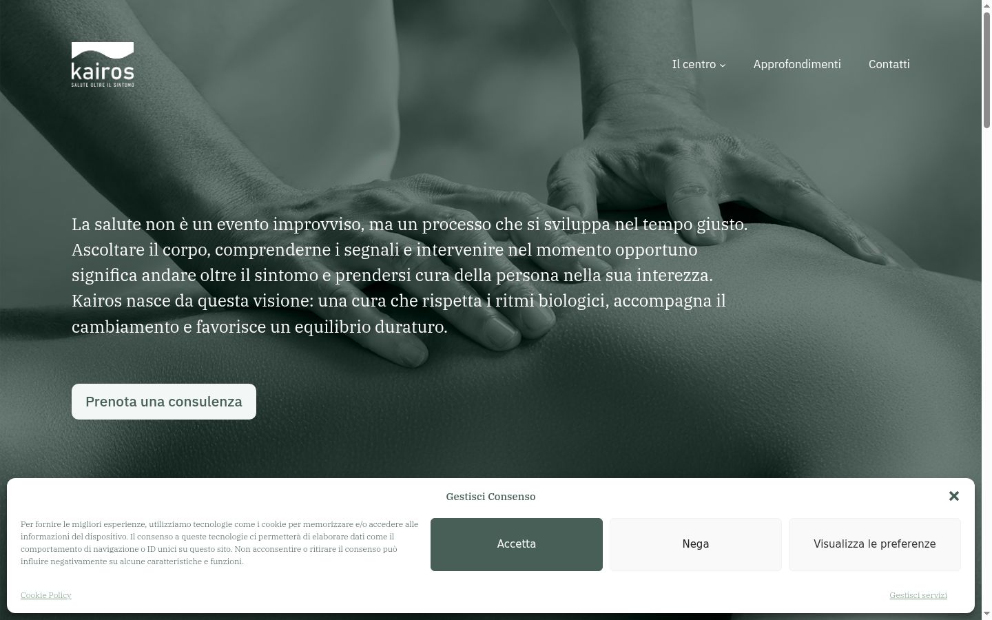 Screenshot del banner di consenso mostrato prima di qualsiasi interazione
