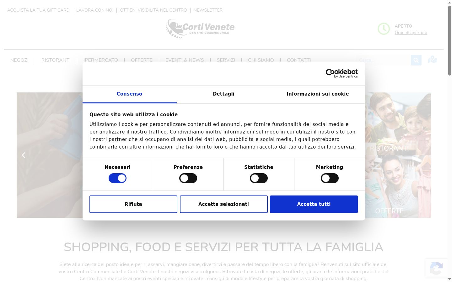 Screenshot del banner di consenso mostrato prima di qualsiasi interazione