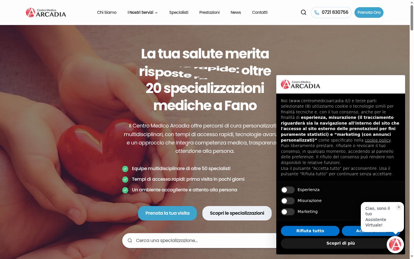 Screenshot del banner di consenso mostrato prima di qualsiasi interazione