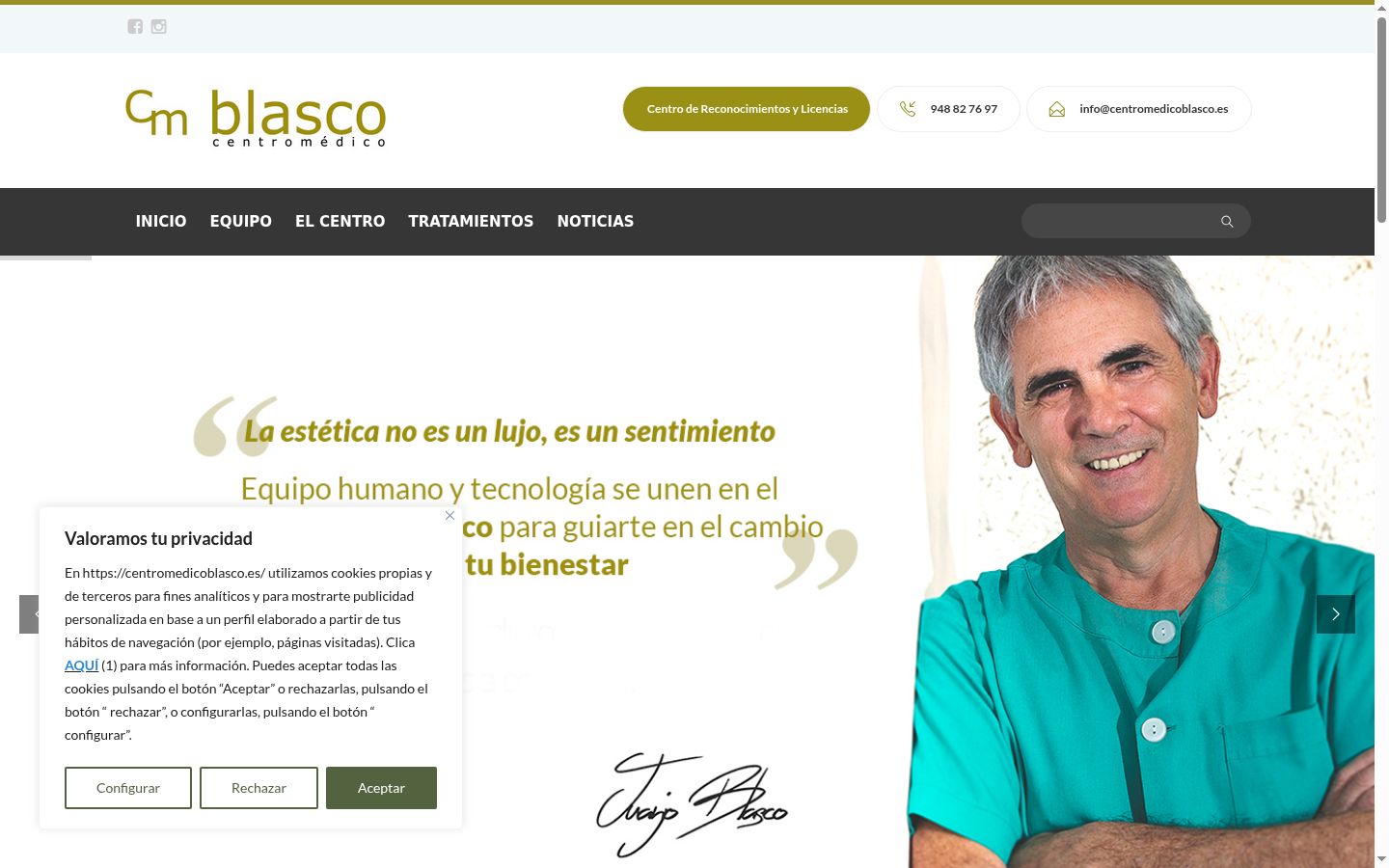 Captura de pantalla del banner de consentimiento mostrado antes de cualquier interacción