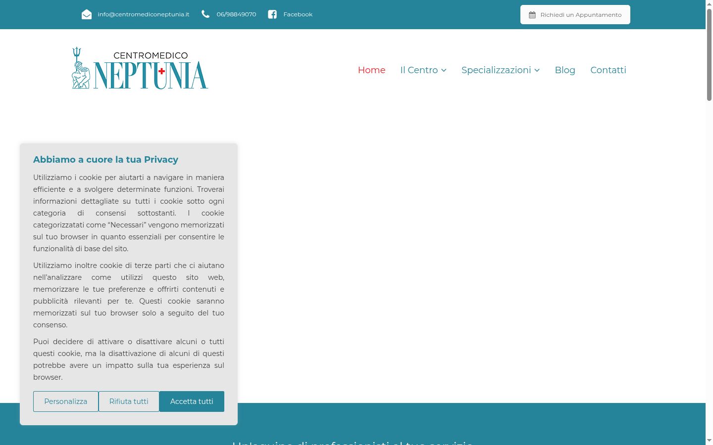 Screenshot del banner di consenso mostrato prima di qualsiasi interazione