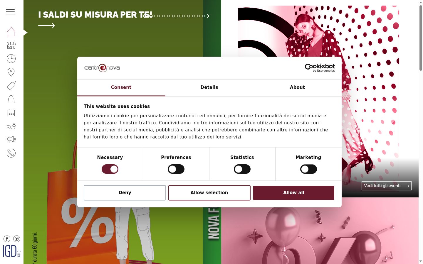 Screenshot del banner di consenso mostrato prima di qualsiasi interazione