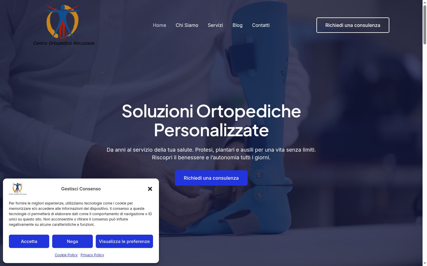 Screenshot del banner di consenso mostrato prima di qualsiasi interazione