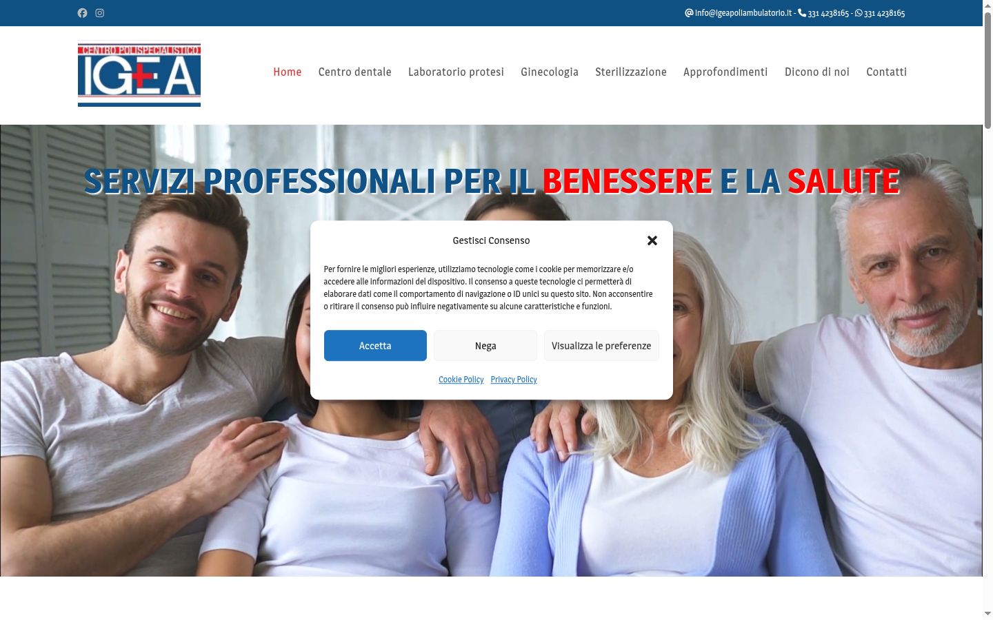 Screenshot del banner di consenso mostrato prima di qualsiasi interazione
