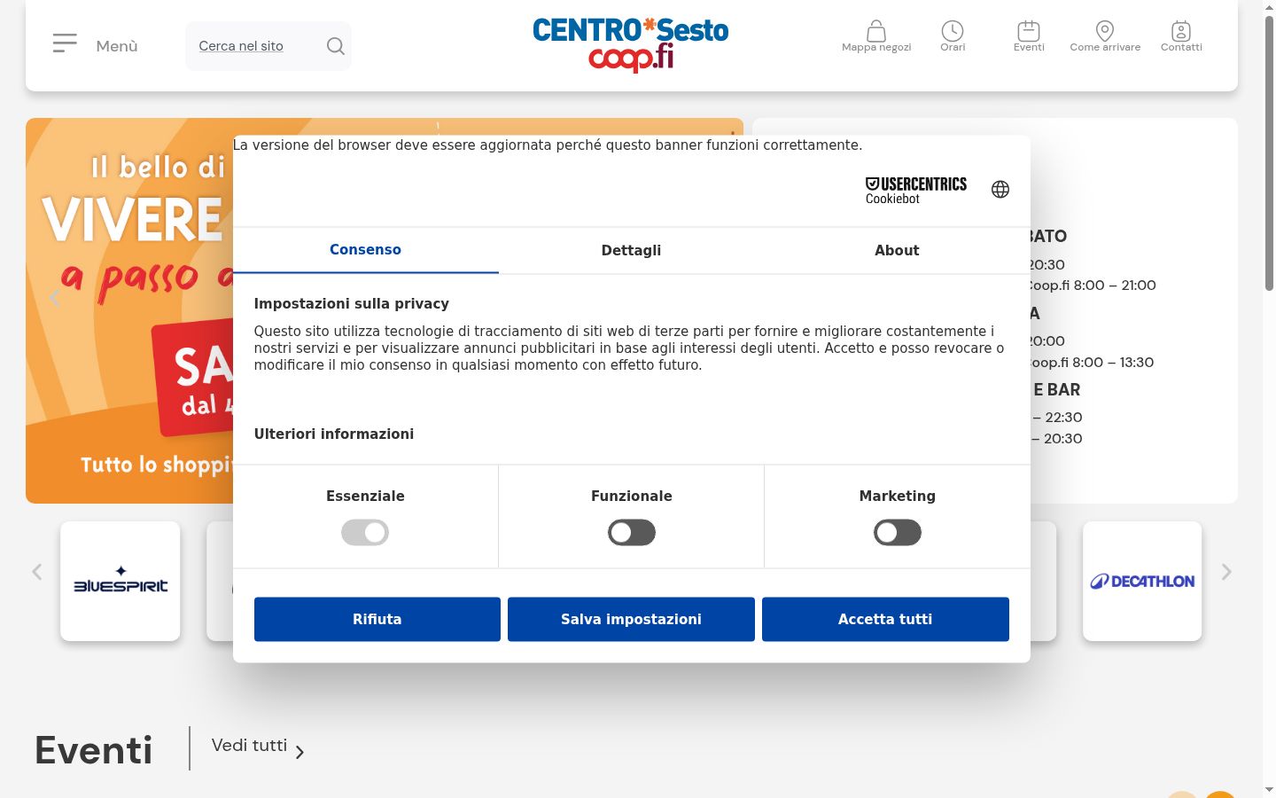 Snímka obrazovky banera súhlasu zobrazeného pred akoukoľvek interakciou