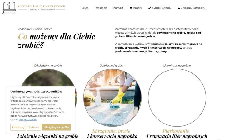 Screenshot stránky centrum-uslug-cmentarnych.pl