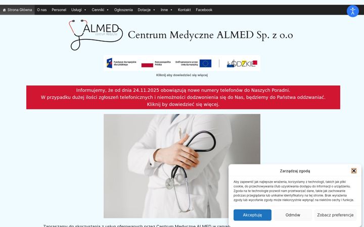 Screenshot stránky centrumalmed.com.pl