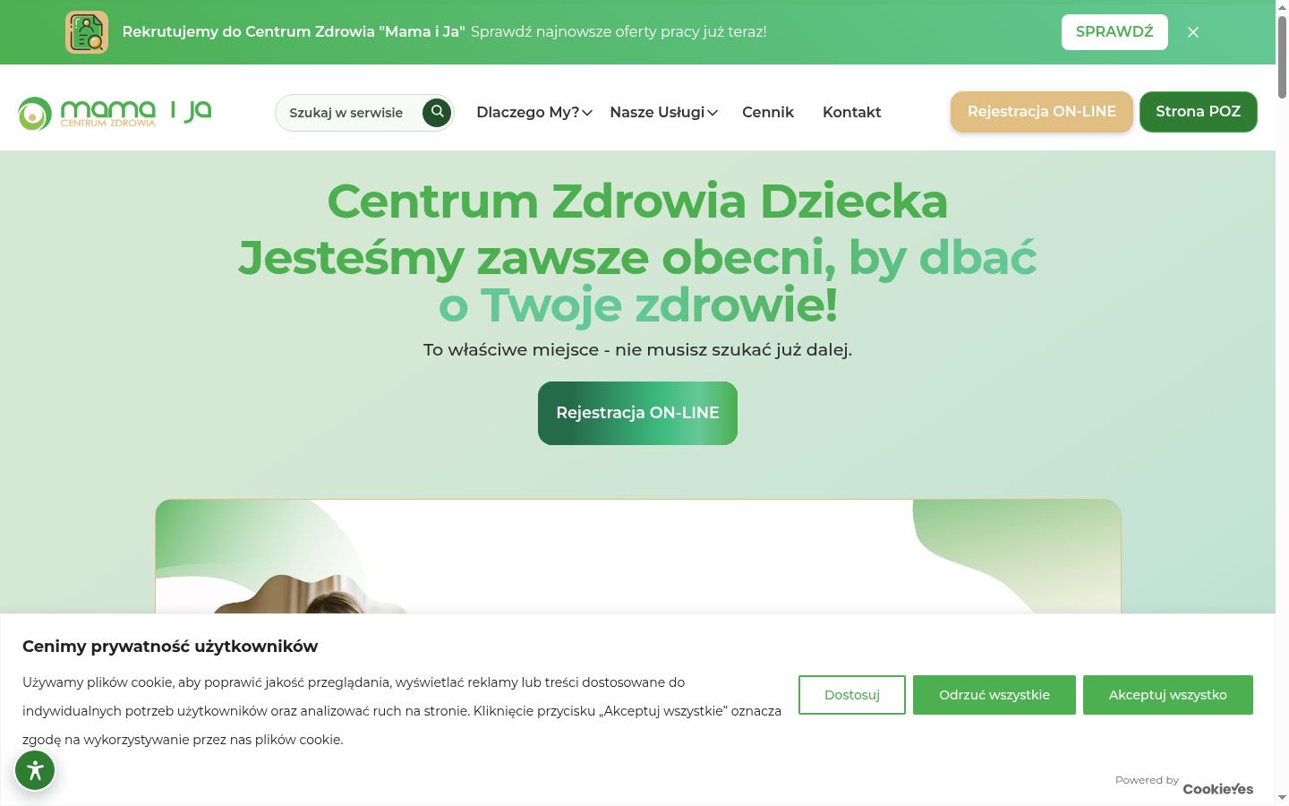 Zrzut ekranu banera zgody wyświetlanego przed jakąkolwiek interakcją