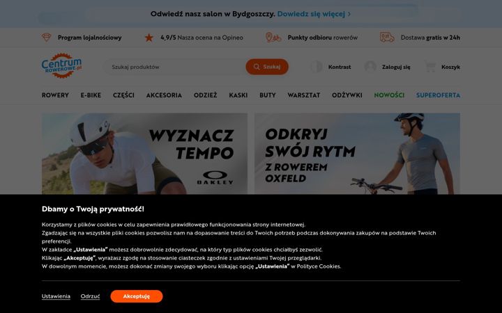 Screenshot stránky centrumrowerowe.pl