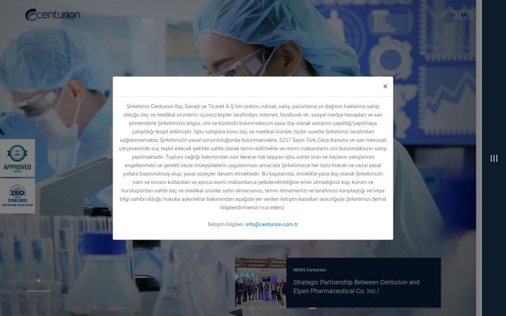 Kuvakaappaus sivustosta centurion.com.tr