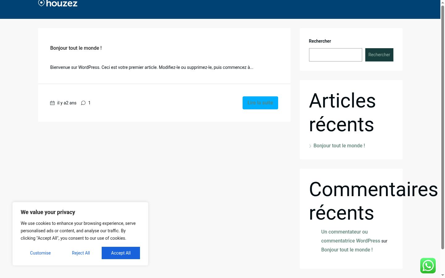 Capture d'écran de la bannière de consentement affichée avant toute interaction