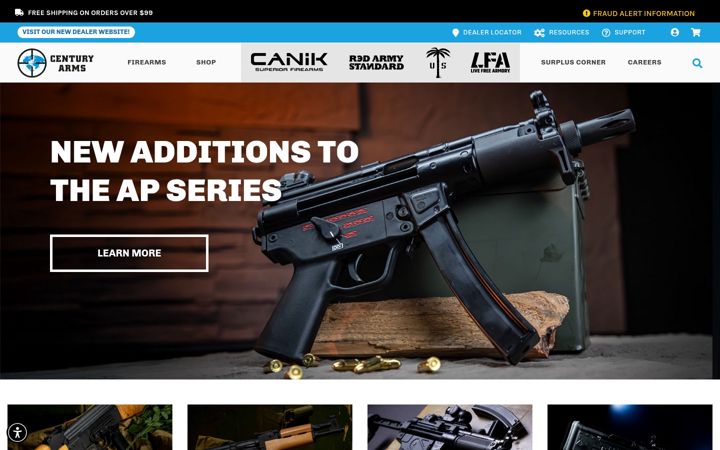 Screenshot of centuryarms.com