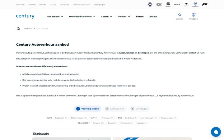 Posnetek zaslona centuryautoverhuur.nl