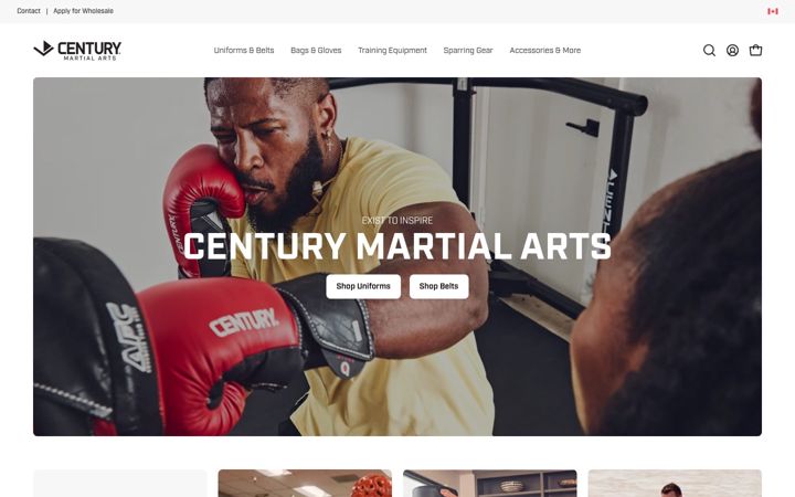Skjermbilde av centurymartialarts.ca