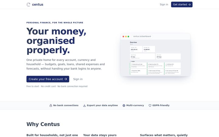 Skærmbillede af centus.io