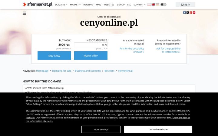 Skärmbild av cenyonline.pl