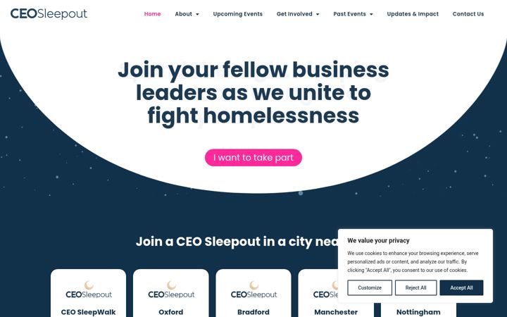 Screenshot von ceosleepout.co.uk