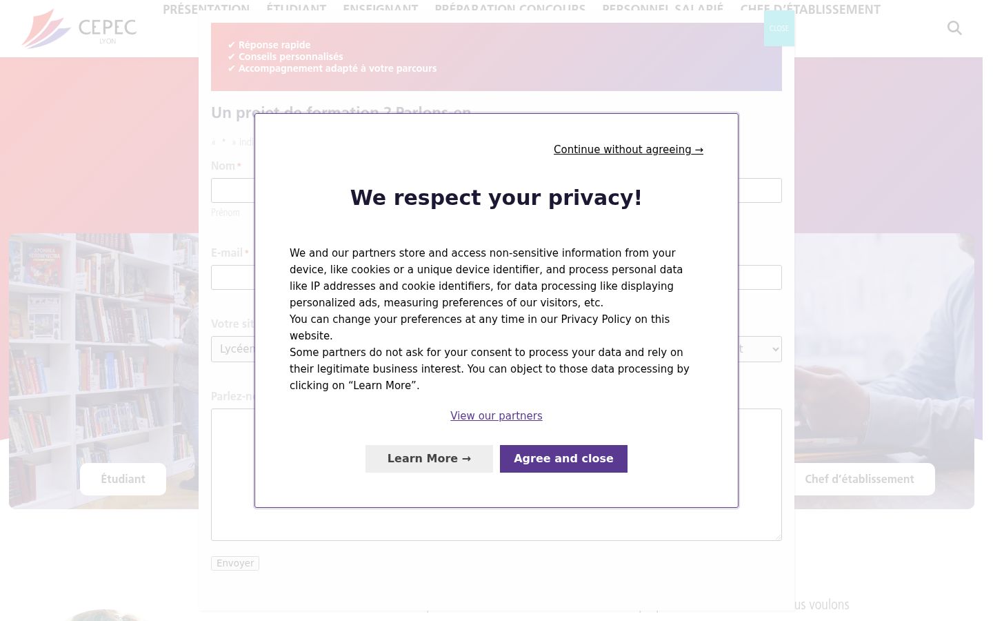 Screenshot del banner di consenso mostrato prima di qualsiasi interazione