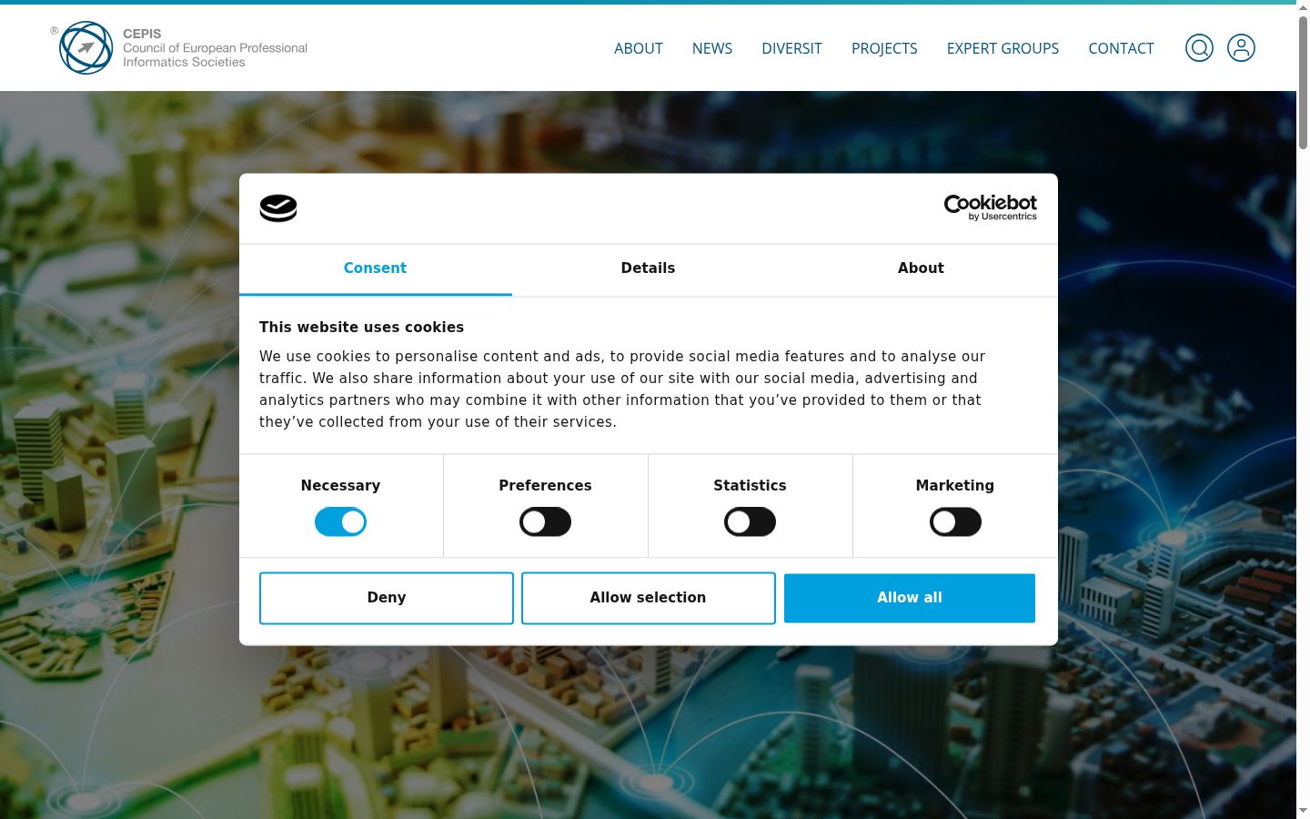 Screenshot del banner di consenso mostrato prima di qualsiasi interazione