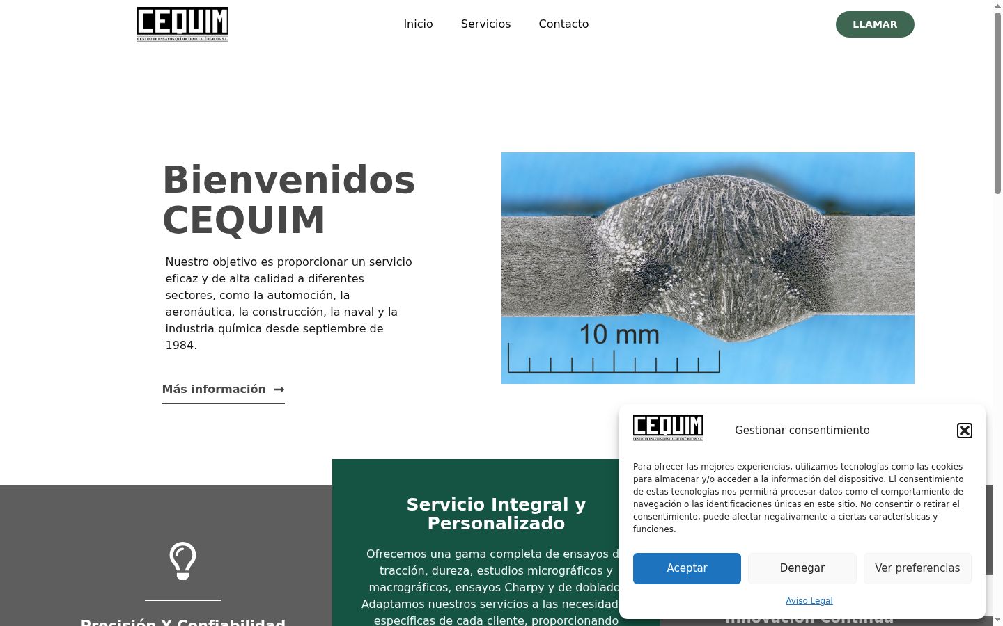 Captura de pantalla del banner de consentimiento mostrado antes de cualquier interacción