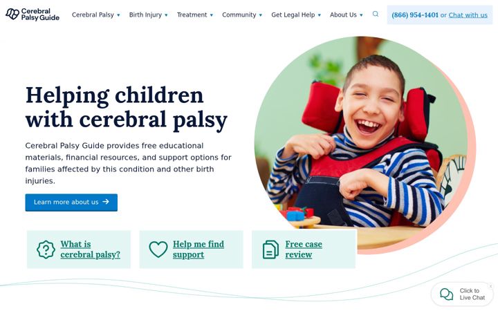 Screenshot of cerebralpalsyguide.com