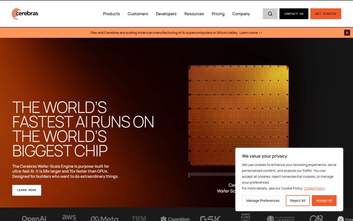 Screenshot of cerebras.net