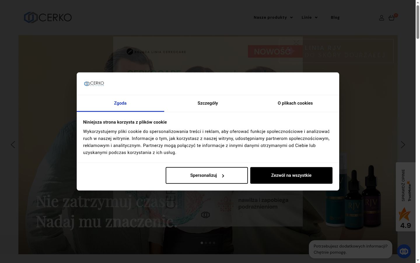 Zrzut ekranu banera zgody wyświetlanego przed jakąkolwiek interakcją