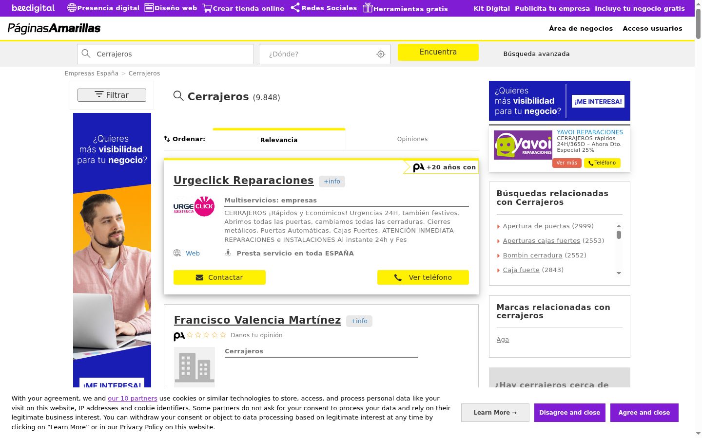 Capture d'écran de la bannière de consentement affichée avant toute interaction