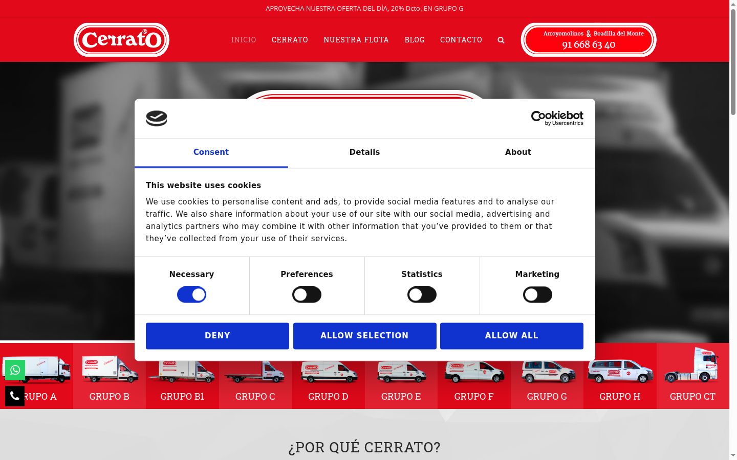 Capture d'écran de la bannière de consentement affichée avant toute interaction