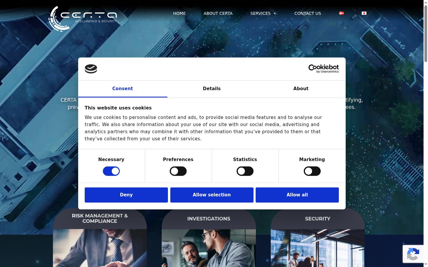 Screenshot del banner di consenso mostrato prima di qualsiasi interazione