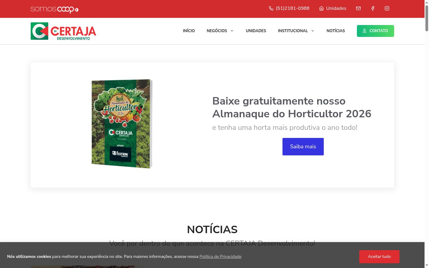 Captura de ecrã do banner de consentimento apresentado antes de qualquer interação