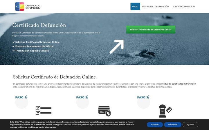 Screenshot of certificado-defuncion.es