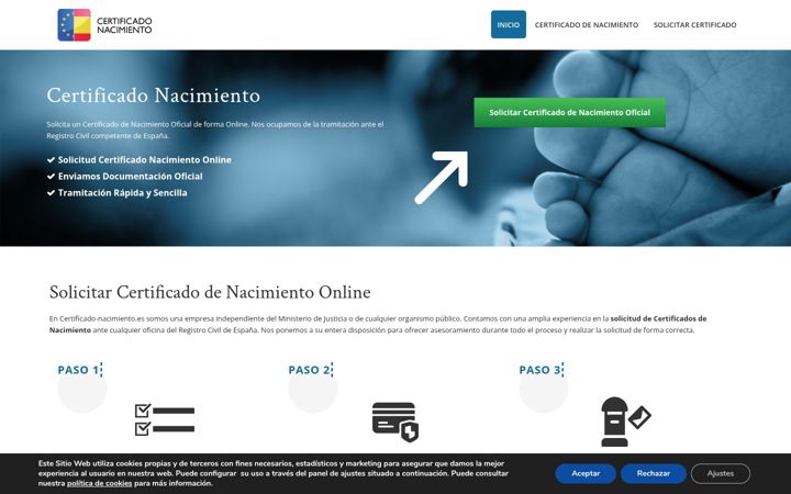 Capture d'écran de certificado-nacimiento.es