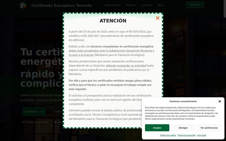 Capture d'écran de certificadoenergeticotenerife.es