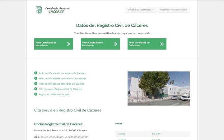 Screenshot ta' certificadoregistrocaceres.net