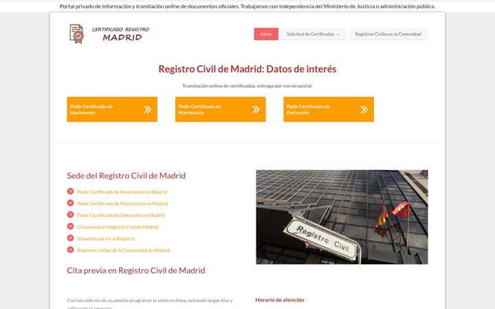 Zrzut ekranu certificadoregistromadrid.org