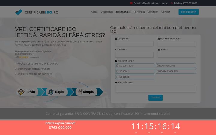 Captura de pantalla de certificareiso.ro