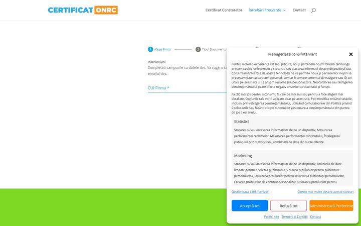 Captura de pantalla de certificat-onrc.ro