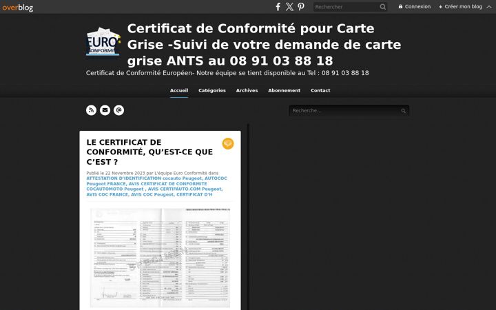 Skærmbillede af certificatdeconformite-france.fr