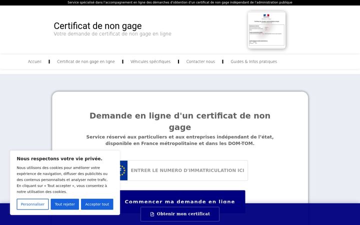 Screenshot di certificats-non-gage.fr