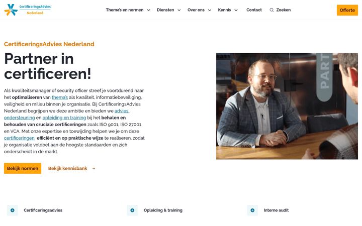 Posnetek zaslona certificeringsadvies.nl